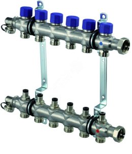 Коллектор с балансировочными клапанами Vario S, выходы 6x3/4" евроконус '1И, нерж.сталь, Uponor