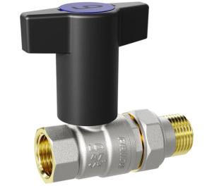 Кран шаровой LD Pride 3/4", ВР-"американка", черн. высокая ручка, никель