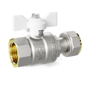 Кран шаровой LD Pride 3/4", ВР-накидная гайка, бел. бабочка, никель