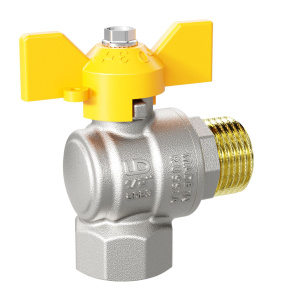 Кран шаровой LD Pride 1/2", ВР-НР, угловой, желт. бабочка, для газа, никель