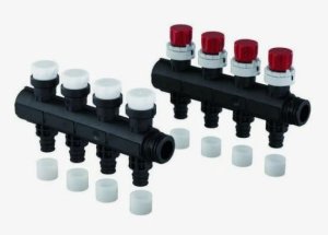 Коллектор с клапанами Vario plus пластиковый, выходы 6x20*2,0 Q&E '1С, Uponor