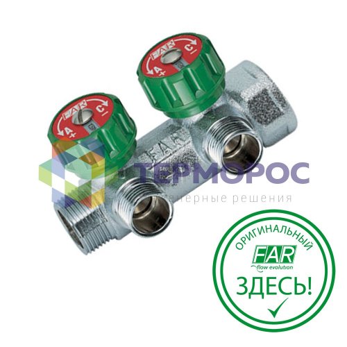 Коллектор регулирующий 3/4", ВР-НР, 2 отвода 1/2", НР, межосевое 45 мм FAR