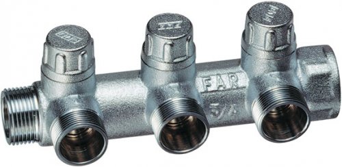Коллектор запорный 3/4", ВР-НР, 3 отвода М24х19, (аналог FK 3878 C3403) FAR