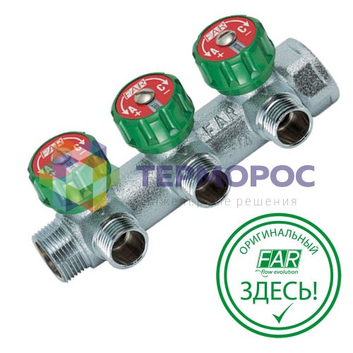 Коллектор регулирующий 3/4" (ВР-НР) с 3 отв. 1/2" НР (межосев. 45 мм), плск.упл
