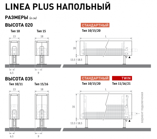 Конвектор напольный Jaga Linea Plus Free-standing H20 L100 T10, цвет 001