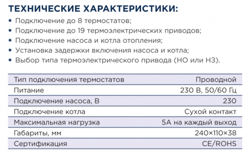 Контроллер теплого пола проводной, 8 зон Kromwell